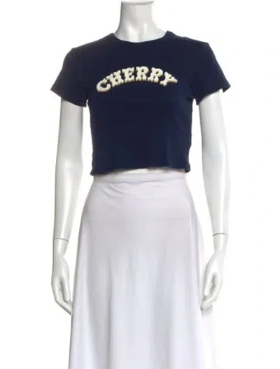 Pre-owned Cherry Los Angeles Graphic Print Crew Neck Crop Top In Blue
