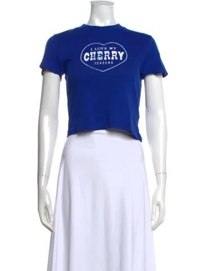 Pre-owned Cherry Los Angeles Graphic Print Crew Neck Crop Top In Blue