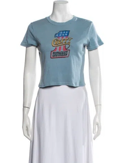 Pre-owned Cherry Los Angeles Graphic Print Crew Neck Crop Top In Blue