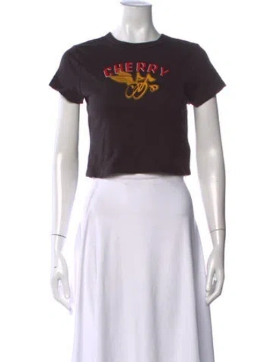 Pre-owned Cherry Los Angeles Graphic Print Crew Neck Crop Top In Grey