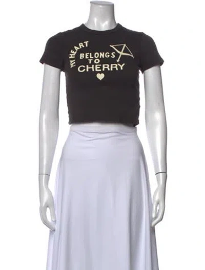 Pre-owned Cherry Los Angeles Graphic Print Crew Neck Crop Top In Multicolor