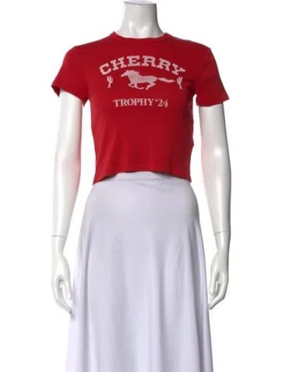 Pre-owned Cherry Los Angeles Graphic Print Crew Neck Crop Top In Multicolor