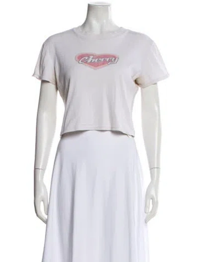 Pre-owned Cherry Los Angeles Graphic Print Crew Neck Crop Top In Neutral