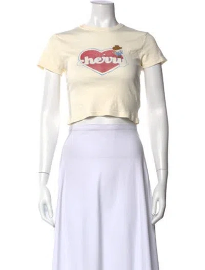 Pre-owned Cherry Los Angeles Graphic Print Crew Neck Crop Top In Neutral