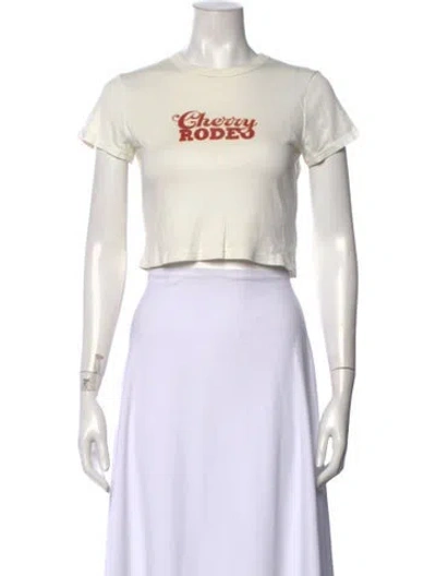 Pre-owned Cherry Los Angeles Graphic Print Crew Neck Crop Top In Neutrals