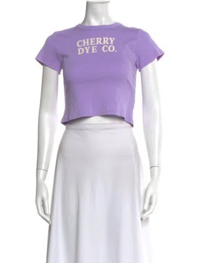 Pre-owned Cherry Los Angeles Graphic Print Crew Neck Crop Top In Purple