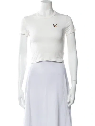 Pre-owned Cherry Los Angeles Graphic Print Crew Neck Crop Top In White