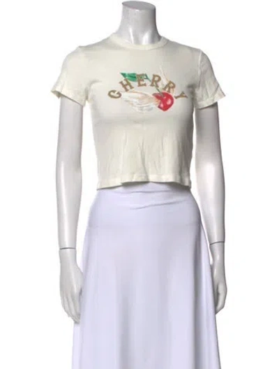 Pre-owned Cherry Los Angeles Graphic Print Crew Neck Crop Top In White