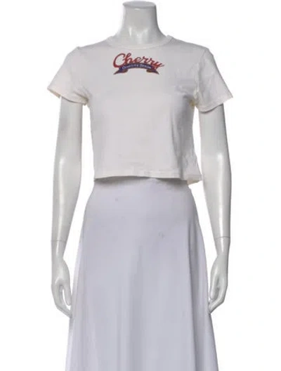 Pre-owned Cherry Los Angeles Graphic Print Crew Neck Crop Top In White