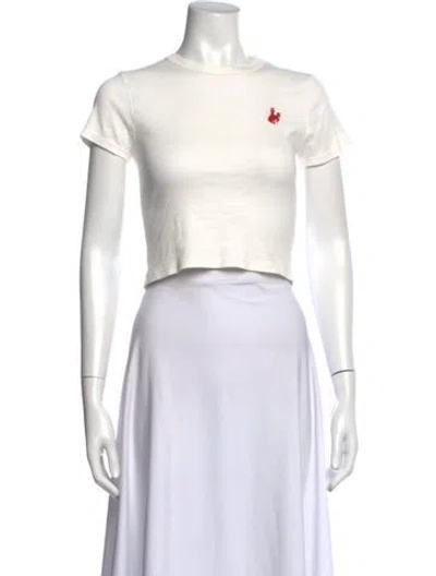 Pre-owned Cherry Los Angeles Graphic Print Crew Neck Crop Top In White