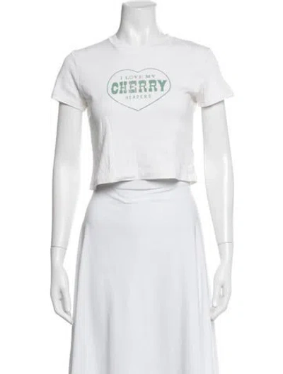 Pre-owned Cherry Los Angeles Graphic Print Crew Neck Crop Top In White