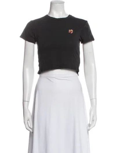 Pre-owned Cherry Los Angeles Graphic Print Crew Neck Crop Top In White
