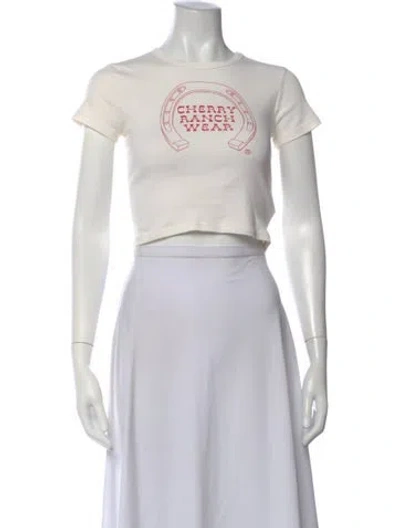 Pre-owned Cherry Los Angeles Graphic Print Crew Neck Crop Top In White