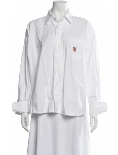 Pre-owned Cherry Los Angeles Graphic Print Long Sleeve Button-up Top In White
