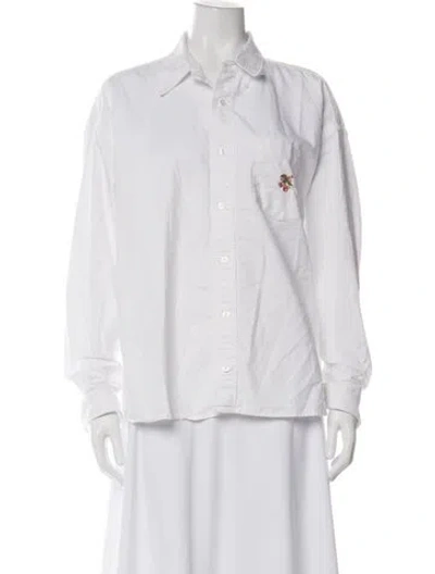 Pre-owned Cherry Los Angeles Graphic Print Long Sleeve Button-up Top In White