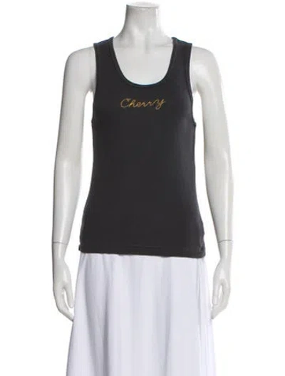 Pre-owned Cherry Los Angeles Graphic Print Scoop Neck Top In Gray