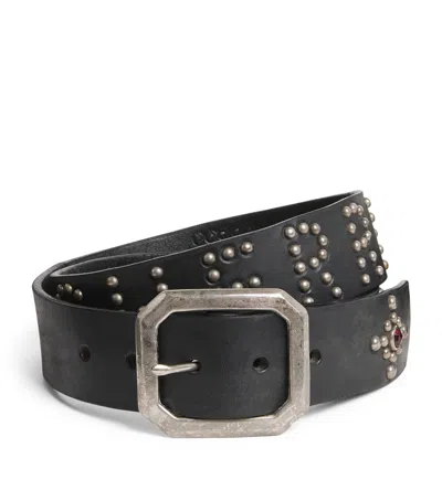 Cherry Los Angeles Leather Studded Santa Fe Belt In Black