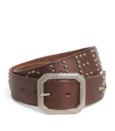 Cherry Los Angeles Leather Studded Santa Fe Belt In Brown