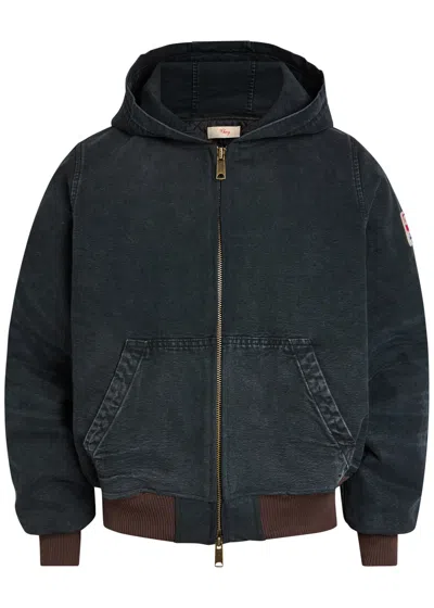 Cherry Los Angeles Logo-appliquéd Hooded Quilted Denim Jacket In Black