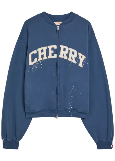 Cherry Los Angeles Logo Appliquéd Zip-through Cotton Sweatshirt In Blue
