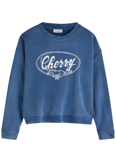 Cherry Los Angeles Logo-embroidered Cotton Sweatshirt In Blue