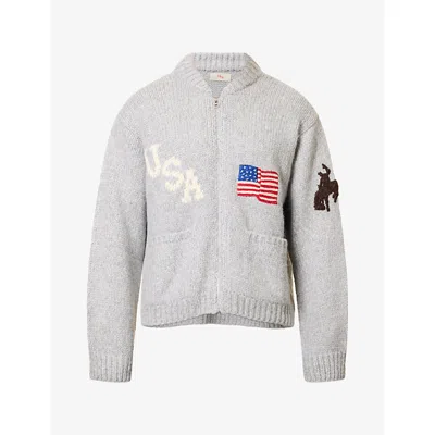 Cherry Los Angeles Mens Brand-pattern Knitted Cardigan Heather Grey In Gray