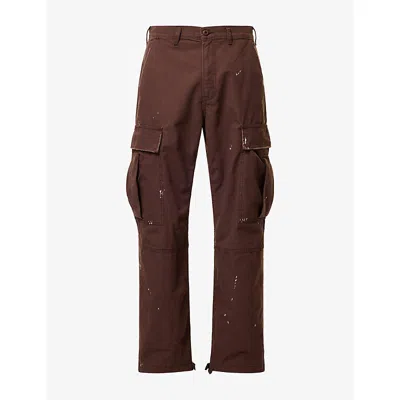 Cherry Los Angeles Mens Distressed Wide-leg Cotton Trousers Brown