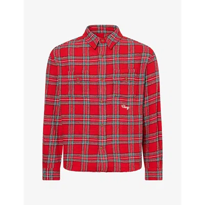 Cherry Los Angeles Mens Plaid-pattern Relaxed-fit Cotton Shirt Red
