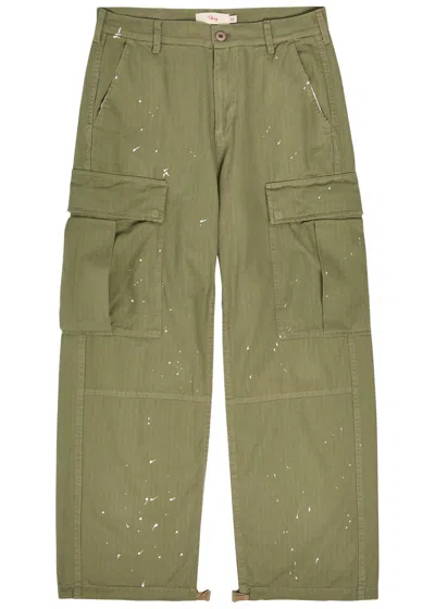 Cherry Los Angeles Paint-effect Wide-leg Cargo Trousers In Green