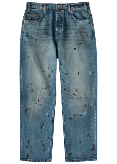 Cherry Los Angeles Paint-splatter Straight-leg Jeans In Indigo