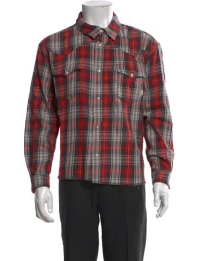 Pre-owned Cherry Los Angeles Plaid Print Long Sleeve Western Shirt W/ Tags In Red
