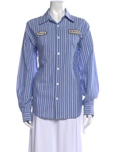 Pre-owned Cherry Los Angeles Striped Long Sleeve Button-up Top In Blue