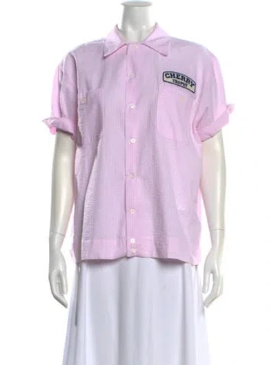 Pre-owned Cherry Los Angeles Striped Short Sleeve Button-up Top In Pink