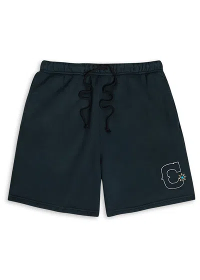 Cherry Los Angeles Studded Cotton Shorts In Blue