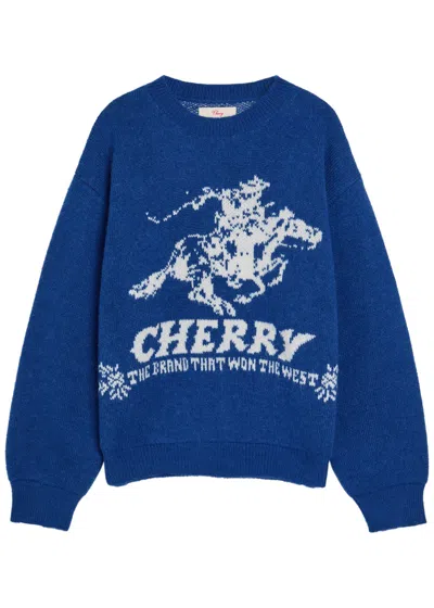 Cherry Los Angeles Won The West Jacquard-knit Alpaca-blend Sweater In Blue