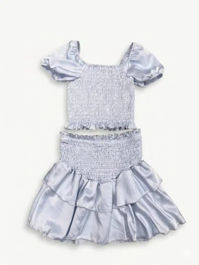 Cheryl Creations Kids' Girls' Smocked Ruffle Skirt In Soft Blue In Gray