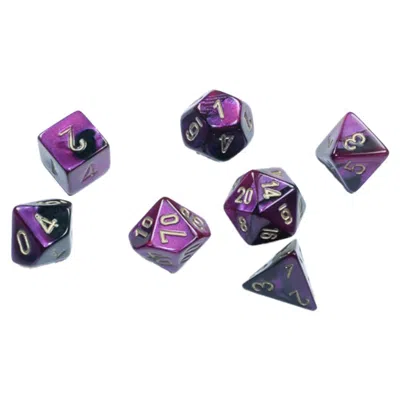 Chessex Cube Mini Gemini Dice Black-purple & Gold - Set Of 7