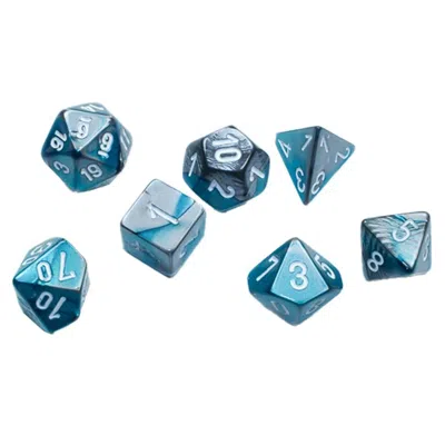 Chessex Cube Mini Gemini Dice Steel-teal & White - Set Of 7