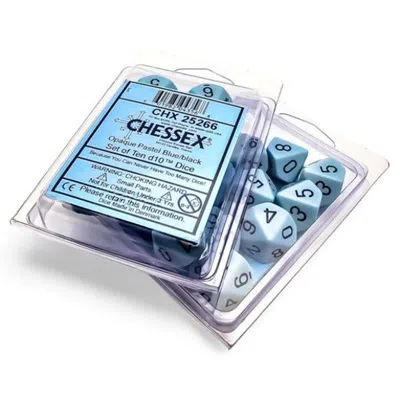 Chessex D10 Clamshell Dice Opaque Pastel Blue & Black - 10 Piece