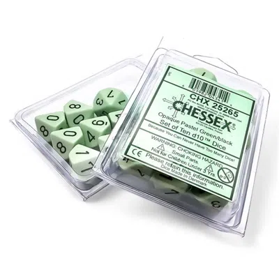 Chessex D10 Clamshell Dice Opaque Pastel Green & Black - Set Of 10