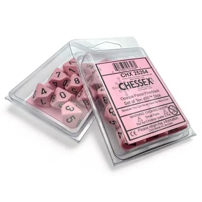 Chessex D10 Clamshell Dice Opaque Pastel Pink & Black - 10 Piece