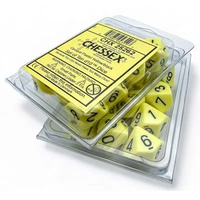 Chessex D10 Clamshell Dice Opaque Pastel Yellow Black - Set Of 10