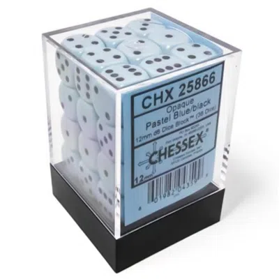 Chessex D6 Cube 12 Mm Dice Opaque Pastel Blue & Black - Set Of 36