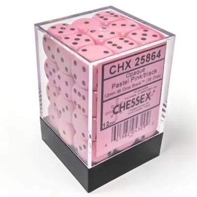 Chessex D6 Cube 12 Mm Dice Opaque Pastel Pink & Black - Set Of 36