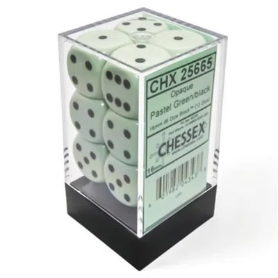 Chessex D6 Cube 16 Mm Dice Opaque Pastel Green & Black - Set Of 12