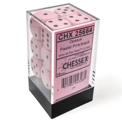 Chessex D6 Cube 16 Mm Dice Opaque Pastel Pink & Black - 12 Piece