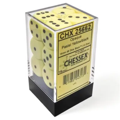 Chessex D6 Cube 16 Mm Dice Opaque Pastel Yellow & Black - 12 Piece
