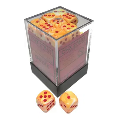 Chessex Manufacturing 12 Mm D6 Cube Festive Dice - Sunburst & Red 36 Piece