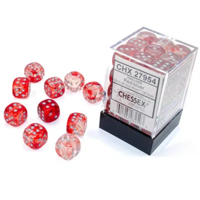 Chessex Manufacturing 12 Mm D6 Cube Luminary Nebula Dice Red & Silver - 36 Per Pack