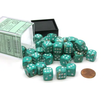 Chessex Manufacturing 12 Mm D6 Cube Marble Dice - Oxi-copper & White 36 Piece